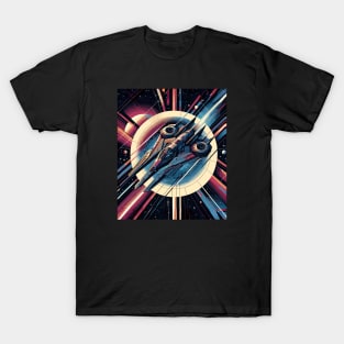 Galactic Voyager: Geometric Spaceship T-Shirt